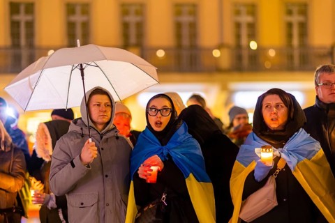 On the first anniversary of the Russian invasion of Ukraine, a large solidarity rally of Dresdeners