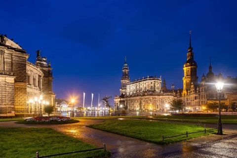 Semper Opera House, Court Church, Residence Palace, Hausmann Tower, King John Monument and Schinkel