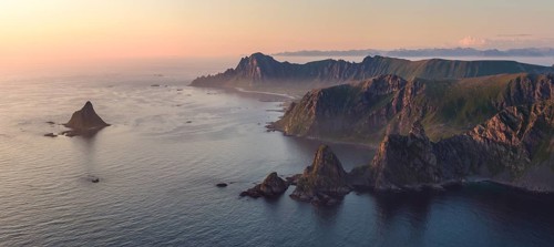 Rocky coast, fjords and mountains, Matinden mountain, Bleik, Andoya island, Vesteralen archipelago,