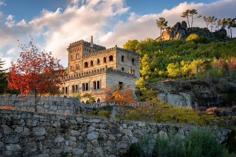 Abandoned ruin building of Termas Radium Hotel Serra da Pena in Sortelha with beautoful colorful