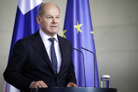 Olaf Scholz, Federal Chancellor, photographed at a press conference after the joint talks with