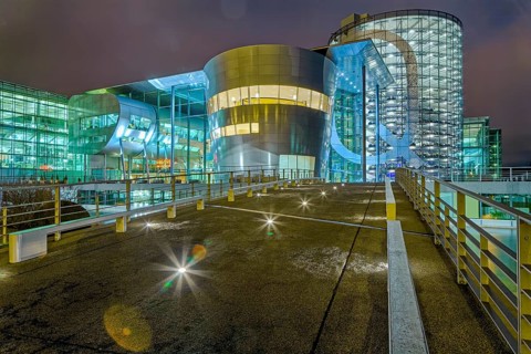 Transparent Factory Night illuminates Dresden Germany