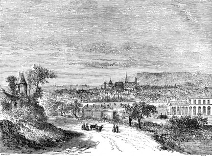 Town view Aachen, North Rhine-Westphalia, Germany, Le Rhin, Victor Hugo, historical illustration c.