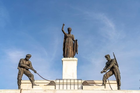Statues of the Liberation Monument at Podokataro Bastion, Nicosia, Cyprus, Europe