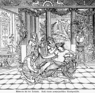 Roman woman at the toilet, Rome, Italy, mural Pompeii, woman, Roman, servants, slaves, palace,