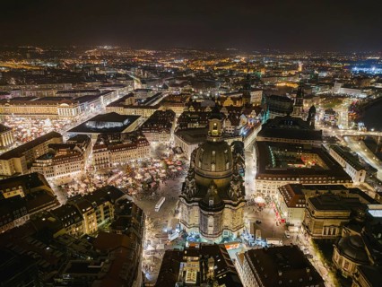 Dresden's old town at Christmas time. Despite the fact that the main sights are not illuminated due