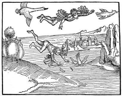 Illustration to the mirror of true rhetoric, the fall of Icarus, woodcut by Albrecht Dürer,