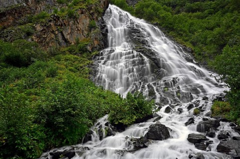 Horsetail Waterfall photographed from Richardson Highway, Valdez, Prince William Sound, Alaska,