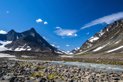 Kaskasavagge valley, Kuopertjakka mountain, Gaskkasjohka river, Kebnekaise massif, Lapland, Sweden,
