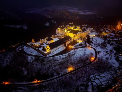Augustusburg Hunting Lodge, also known as the Crown of the Ore Mountains, on a Winter Evening