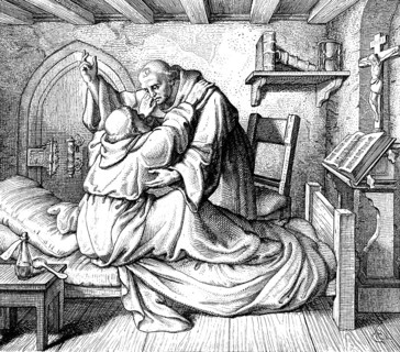 Martin Luther is mentally and physically tired, a monastic brother strengthens him with comforting