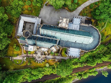 Top Down over St Conans Kirk from a drone, Loch Awe in Argyll and Bute, Scotland, UK