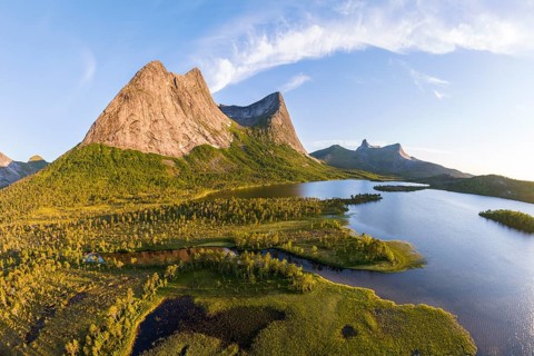 Mount Stortinden with lake, Efjord, Tysfjord, Ofoten, Nordland, Norway, Europe