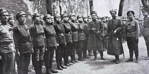 Female battalion reviewed by the general Polovtzef, 1917, Saint Petersburg, Russia, Europe