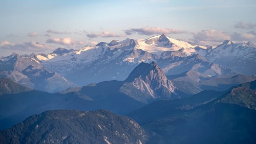 Evening atmosphere, view of Grossvenediger and Venediger group in the Hohe Tauern, in front Grosser