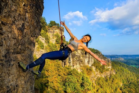 Climbers in Rathen in Saxon Switzerland
