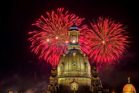Fireworks at the Church of Our Lady for the Dresden City Festival