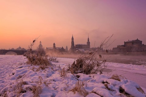 Dresden morning fog over the Elbe