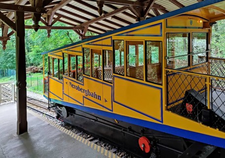 Top station of the Nerobergbahn, rack-and-pinion funicular railway to the Nerotal, technical