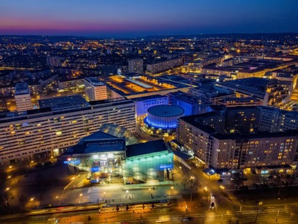 St. Petersburg Street with UFA Crystal Palace and UFA Round Cinema