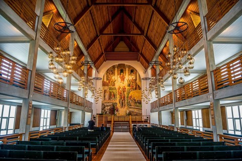 Interior of Christianskirkjan (Christian's Church), modern church building, KlaksvÃ­k, Faroe