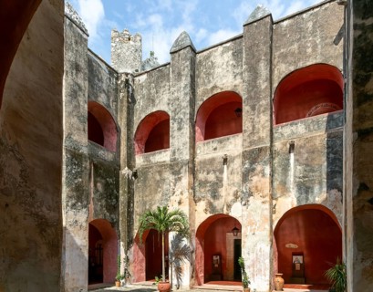 Interior courtyard of Convent of San Bernardino of Sienna, Valladolid, Yucatan, Mexico, Central