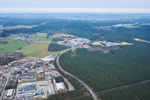 Aerial view of the area around Neumarkt in der Oberpfalz, Bavaria, Germany, Europe