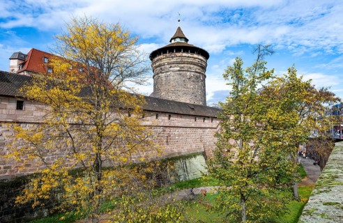 Frauentorturm, Old City Wall at the Handwerkerhof, in autumn, Nuremberg, Middle Franconia, Bavaria,