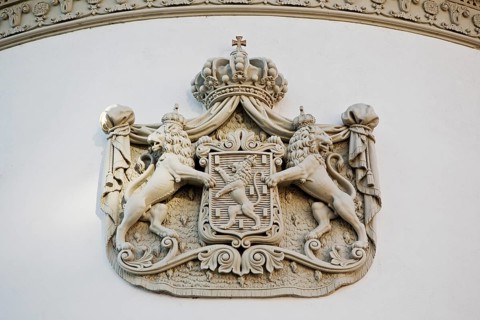 Coat of arms of the Dukes of Nassau at the City Palace, state capital Wiesbaden, Hesse, Germany,