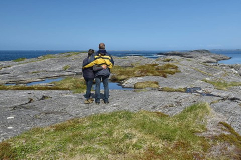 Couple, seniors in an archipelago in Norway