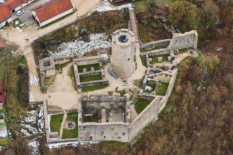 Aerial view of the area around Neumarkt and the castle ruins of Wolfstein, Upper Palatinate,