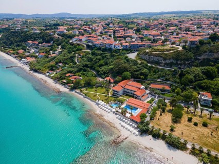 Aerial view, Afytos, Afitos, Athitos, Kassandra Peninsula, Chalkidiki, Greece, Europe