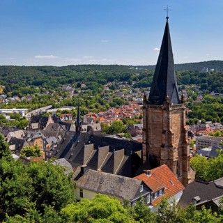 Elevated view of the Lutheran Parish Church of St. Mary, also known as the Stadtpfarrkirche,