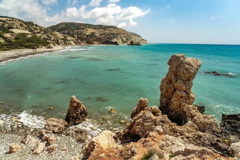 Coast at Petra tou Romiou, the Rock of Aphrodite in Kouklia near Paphos, Cyprus, Europe