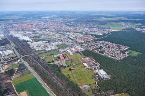 Aerial view of the area around Neumarkt in der Oberpfalz, Bavaria, Germany, Europe