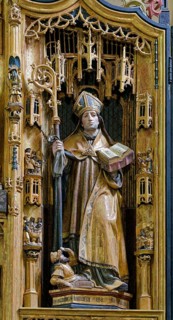 Saint Lambert, detail of carved winged altar, work of the Lukas Guild Antwerp, late Gothic, Saint