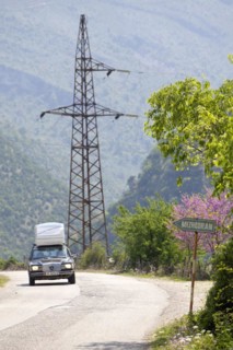 Valley of the Vjosa, Vjosë, Country Road with Mercedes, National Park Wild River Vjosa, Përmet,