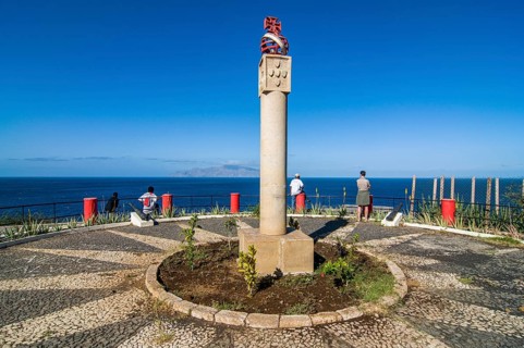 Soldiers' commemorative with view to sea. San Felipe. Vulcano Fogo. Fogo. Cabo Verde. Africa