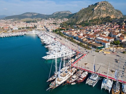 Aerial view, Mediterranean Yacht Show, Port, Nafplio, Nauplia, Nafplion, Argolis, Argolic Gulf,