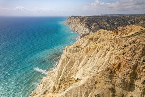 The cliffs of Cape Aspro near Pissouri seen from the air, Cyprus, Europe