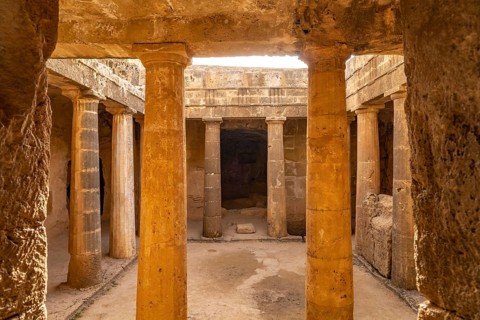 Underground tombs of the ancient necropolis Royal Tombs of Nea Paphos, Paphos, Cyprus, Europe
