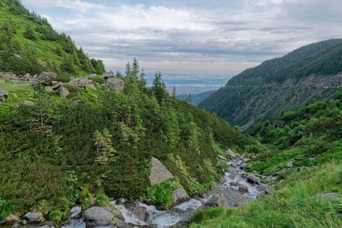 Rocky landscape at the upper course of the Balea stream in the Fagaras Mountains, also Fogaras