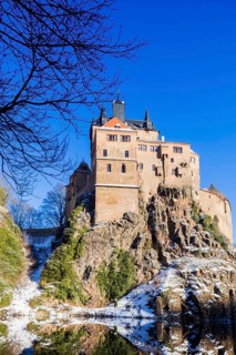 Kriebstein Castle rises on a steep rock above the Zschopau. Within the large group of hilltop
