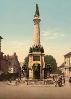 The Elephant Fountain, Chambery, France, c. 1890, Historic, digitally enhanced reproduction of a