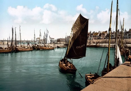 The Port, Calais, France, c. 1890, Historic, digitally enhanced reproduction of a photochrome print