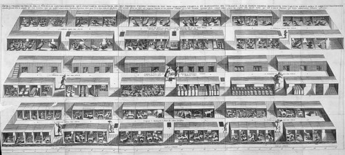 Interior view of Noah's Ark with the animals housed in their compartments on three decks, ca 1850,
