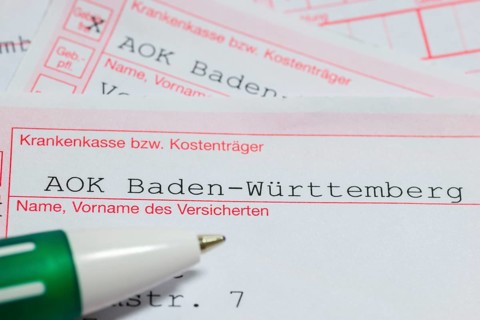 Prescriptions for medicines, AOK, health insurance, cost unit, pen, Baden-Württemberg, Germany,