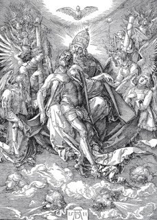 The Trinity, the Throne of Grace, woodcut by Albrecht Dürer, historical, digital improved