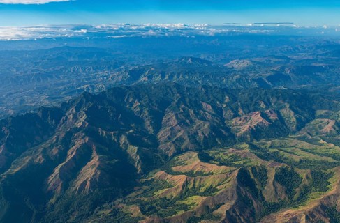 Aerial of the volcanic landscape, Viti Levu, Fiji, South Pacific, Oceania