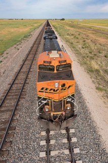 Roggen, Colorado, A Burlington Northern Santa Fe freight train carrying coal east of Denver